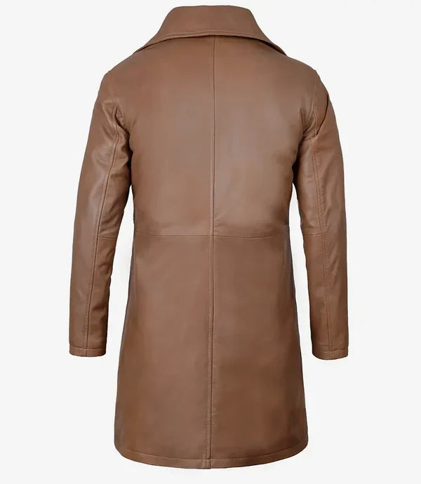 Men's 3 4 Length Brown Leather Car Coat
