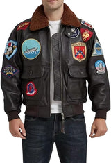 Men's Vintage Aviator Genuine Leather Jacket with Sherpa Collar