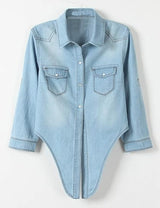 Women's 3/4 Sleeve Denim Crop Tie Knot Shirt