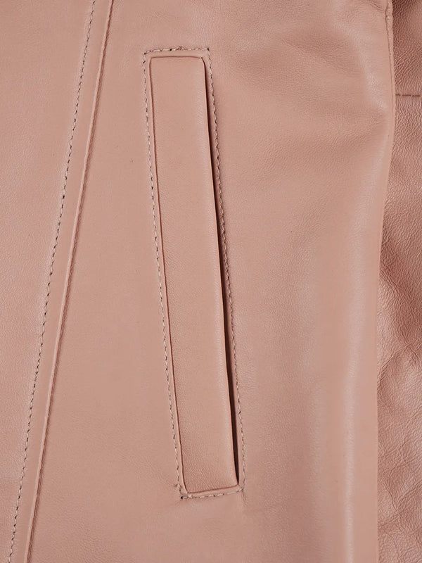 Kandis Women Pink Real Leather Car Coat