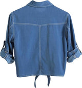 Women's 3/4 Sleeve Denim Crop Tie Knot Shirt