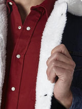 Men's Dark Blue Denim Jacket with Sherpa Collar