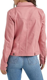 Classic Women's Pink Denim Trucker Jacket Versatile Layering Essential