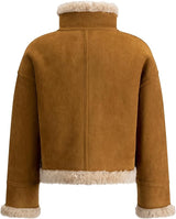 Women's Faux Shearling Aviator Jacket – Soft Faux Suede Winter Zip-Up Coat with Buckle Collar