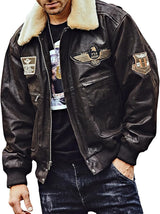 Men's Classic Faux Leather Flight Bomber Jacket with Faux Shearling Collar