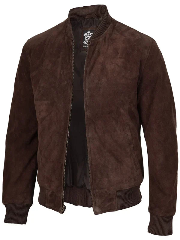 Adamsville Mens Dark Brown Suede Bomber Jacket