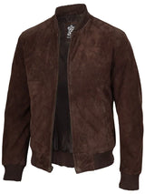 Adamsville Mens Dark Brown Suede Bomber Jacket