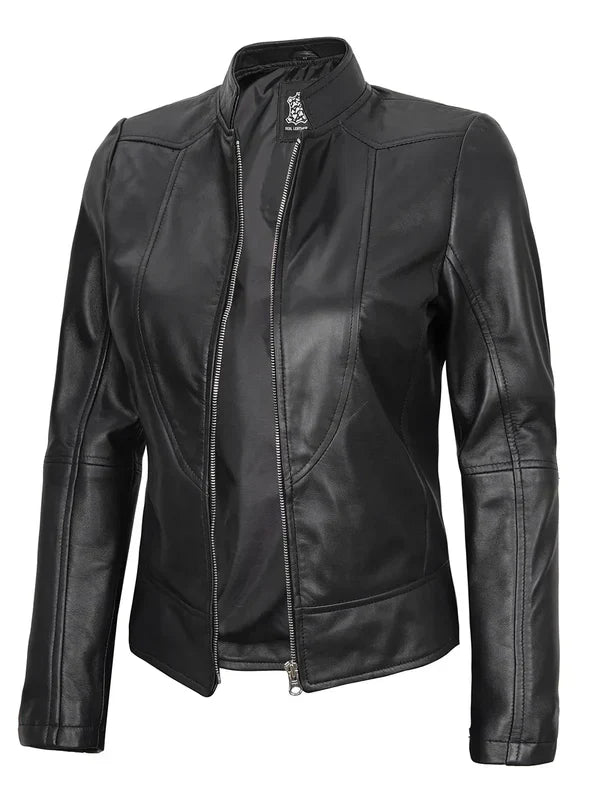 Amy Women's Black Cafe Racer Leather Jacket