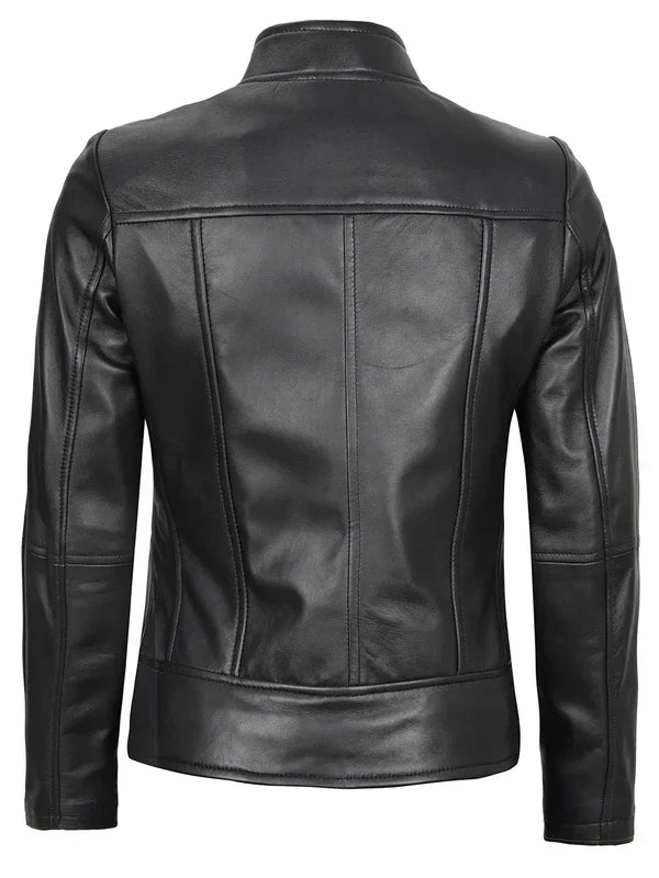 Amy Women's Black Cafe Racer Leather Jacket