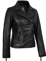 Women's Black Asymmetrical Biker Style Leather Jacket