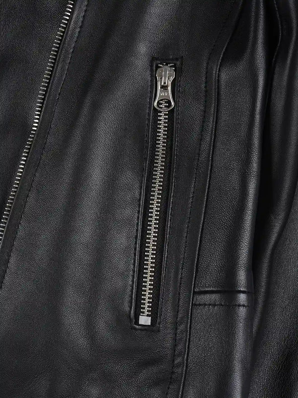 Kirsten Women's Black Asymmetrical Leather Biker Style Jacket