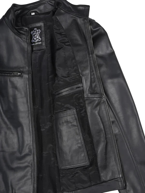 Clinton Men's Black Cafe Racer Leather Jacket