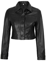 Mable Womens Black Cropped Harrington Leather Jacket