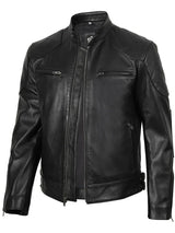 Men's Black Cafe Racer Leather Jacket