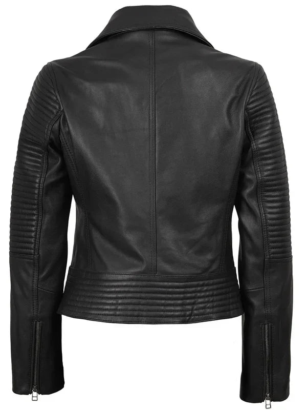 Women's Black Leather Biker Style Jacket