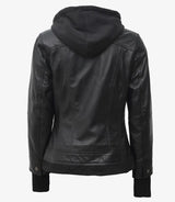 Tralee Women's Black Hooded Leather Jacket