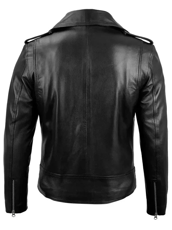 Men's Black Asymmetrical Belted Leather Biker Style Jacket