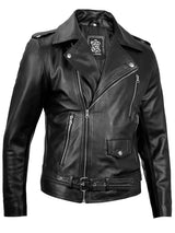 Men's Black Asymmetrical Belted Leather Biker Style Jacket
