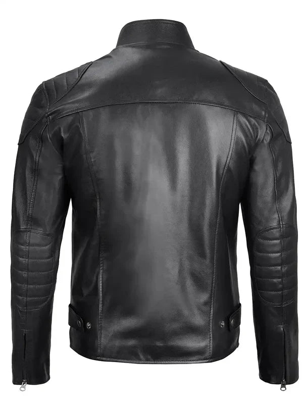 Vermont Men's Black Biker Style Leather Jacket