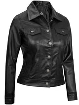 Fernando Women's Black Leather Trucker Jacket