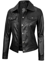 Fernando Women's Black Leather Trucker Jacket