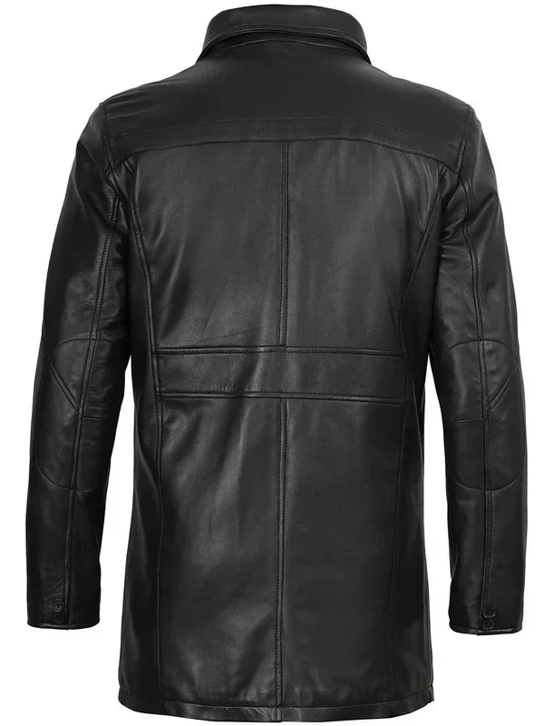Bristol Men's Black Leather Car Coat
