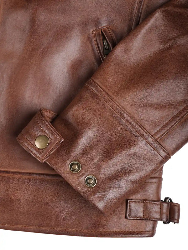 Johnson Men's Cognac Brown Quilted Biker Leather Jacket