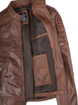 Austin Men's Cognac Brown Cafe Racer Leather Jacket