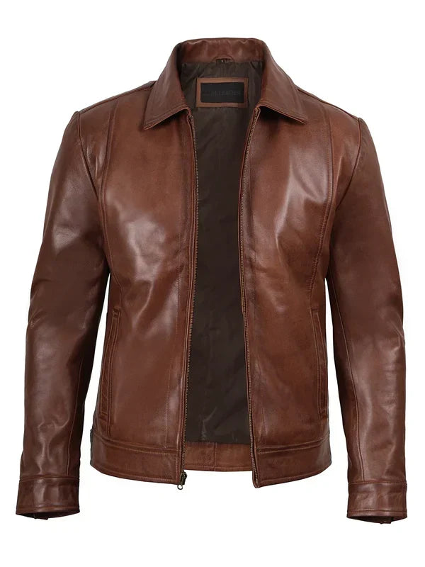 Reeves Men's Brown Harrington Leather Jacket