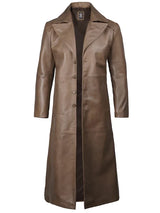 Brown Leather Long Men's Duster Coat
