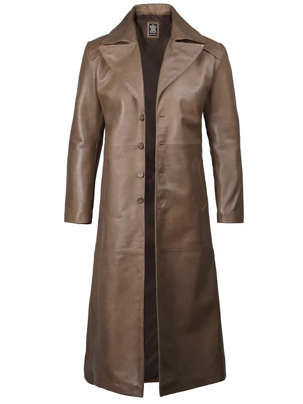 Brown Leather Long Men's Duster Coat