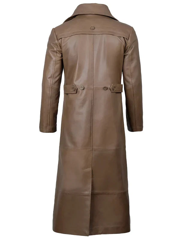 Brown Leather Long Men's Duster Coat