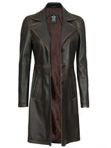 Bryson Women's Rub Off Dark Brown Leather Long 3/4 Coat