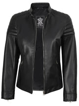 Women's Black Cafe Racer Leather Jacket