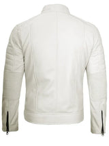 Mens Off White Cafe Racer Real Leather Jacket