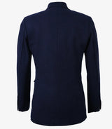 Women's Notch Lapel Navy Blue Wool Blazer - Single Button Closure