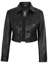 Mable Womens Black Cropped Harrington Leather Jacket