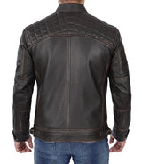 Men's Distressed Brown Cafe Racer Leather Jacket