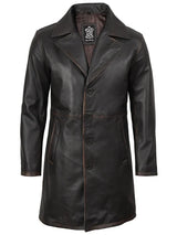 Men's Real Leather 3 4 Length Dark Brown Car Coat