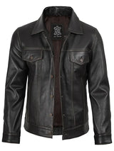Men's Dark Brown Trucker Leather Jacket