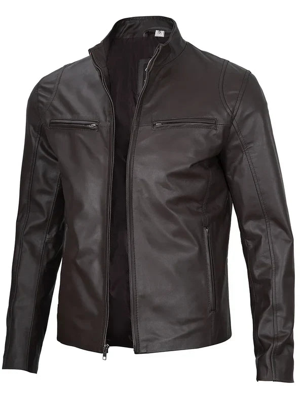 Men's Dark Brown Cafe Racer Leather Jacket