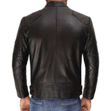 Men’s Black Quilted Shoulder Cafe Racer Leather Jacket