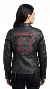 Harley Davidson Women’s Scroll Skull Leather Jacket