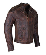 Classic Vintage Leather Jacket with Quilted Shoulders