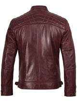 Johnson Burgundy Quilted Biker Style Leather Jacket