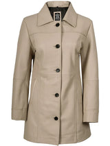 Kandis Women's Biege Real Leather Car Coat