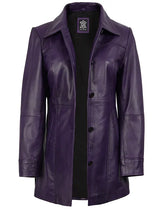 Kandis Women's Leather Purple 3/4 Length Car Coat