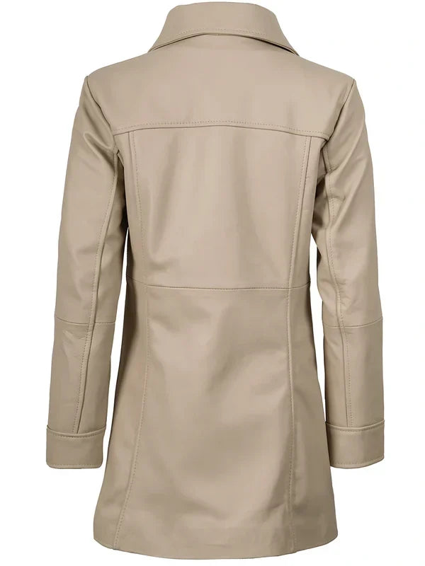 Kandis Women's Biege Real Leather Car Coat
