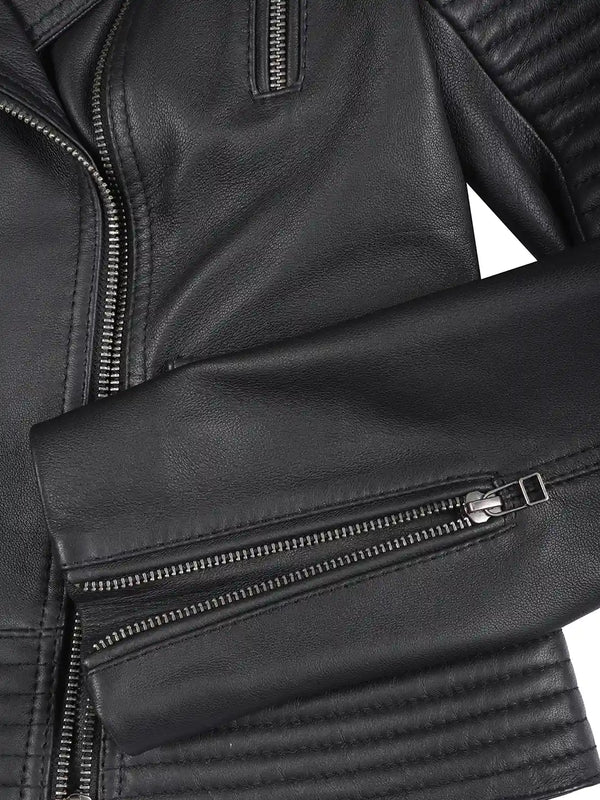 Women's Black Leather Biker Style Jacket