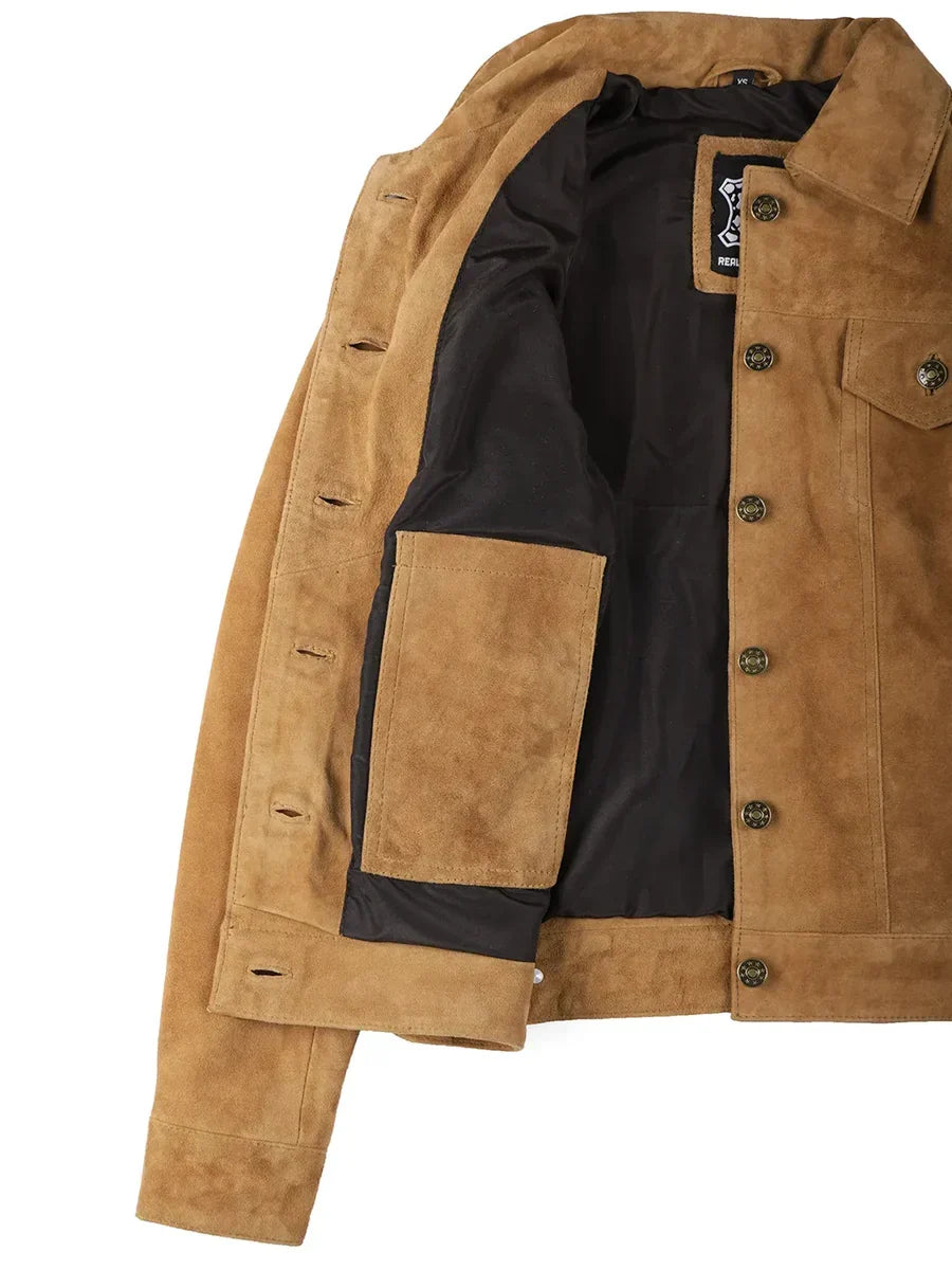 Women's Light Brown Suede Trucker Jacket
